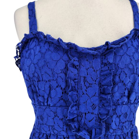 The Limited Romantic Ruffle Front Lace Babydoll Top Royal Blue Size Medium - Picture 6 of 7